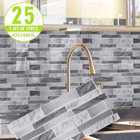 25pcs Marble Pattern 3D Effect Crystal Kitchen Sticker, Waterproof Oil-proof Kitchen And Bathroom Tile Sticker, Thickened Self-adhesive Moisture-proof Restaurant Decoration Wall Sticker, Your Kitchen Good Helper, Multi-color Optional, 9.84x4.72inch
