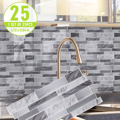 25pcs Marble Pattern 3D Effect Crystal Kitchen Sticker, Waterproof Oil-proof Kitchen And Bathroom Tile Sticker, Thickened Self-adhesive Moisture-proof Restaurant Decoration Wall Sticker, Your Kitchen Good Helper, Multi-color Optional, 9.84x4.72inch