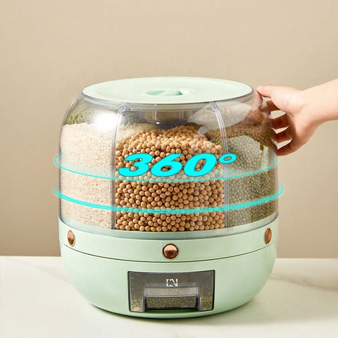 Rice Dispenser Kitchen Moisture-Proof 6-Grid Rotating Food Grain Dispenser Cereal Storage Box Rice Container Dispenser